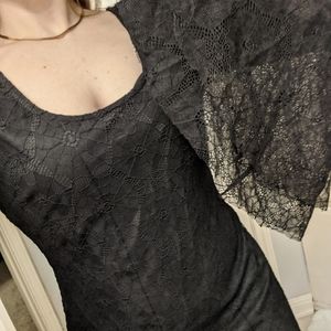 Halloween Goth Black Skull Back Lace Dress